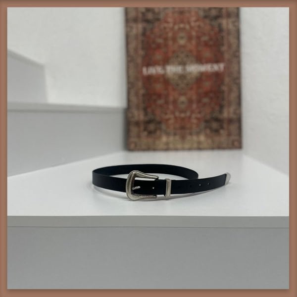 Vintage gümüş siyah deri kemer