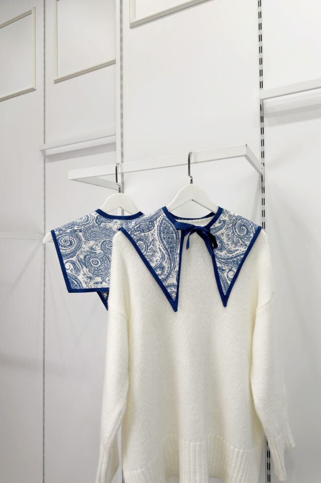 Lacivert Elowen Desenli Muse Yaka