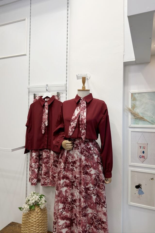 Eteği Çiçek Desenli Bordo Aria Takım