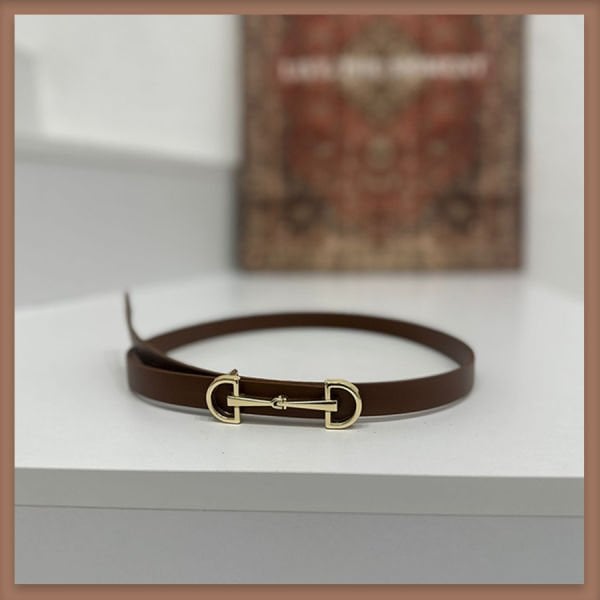 İnce deri taba çift tokalı kemer