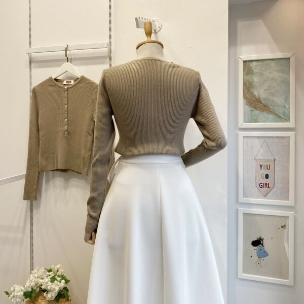 Koyu Vizon Bisiklet Yaka Yünlü Düğmeli Triko Bluz