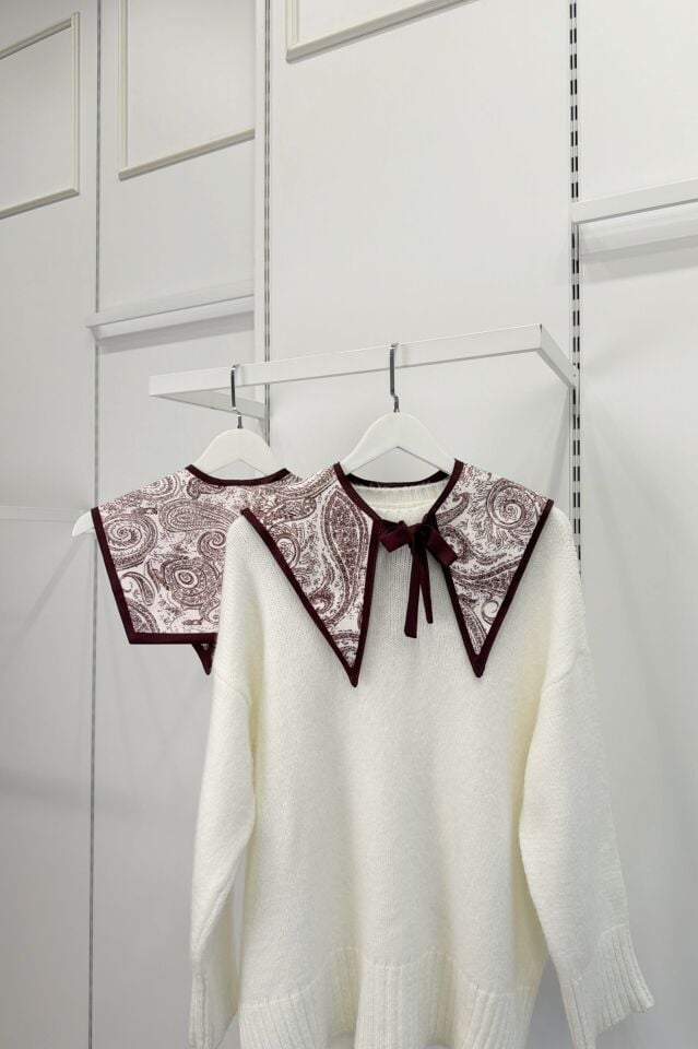 Bordo Elowen Desenli Muse Yaka