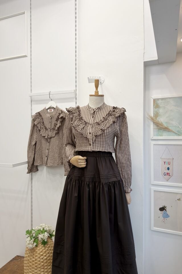 Acı Kahve Pötikare Desenli Gofre Gömlek