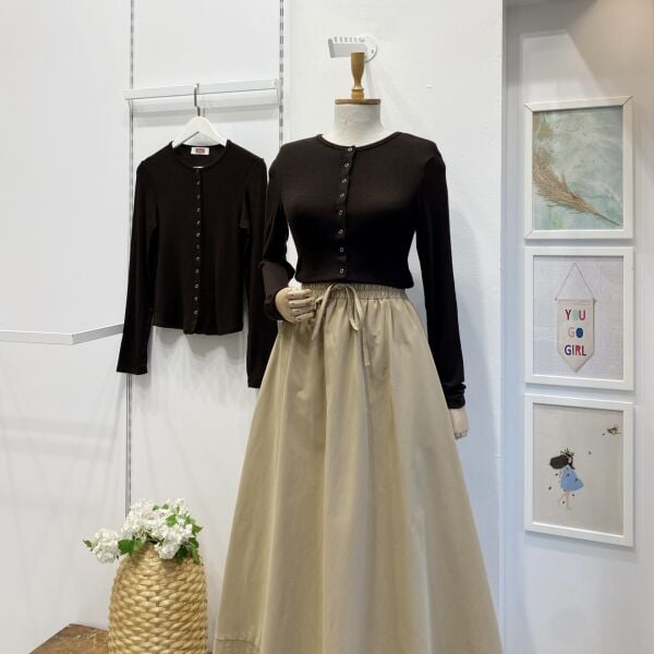 Kahverengi Çıtçıt Düğmeli Basic Hırka