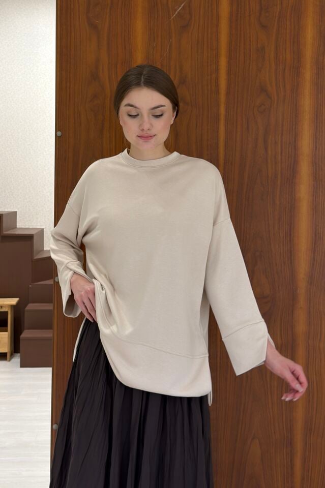 Krem Ovella Basic Penye Bluz