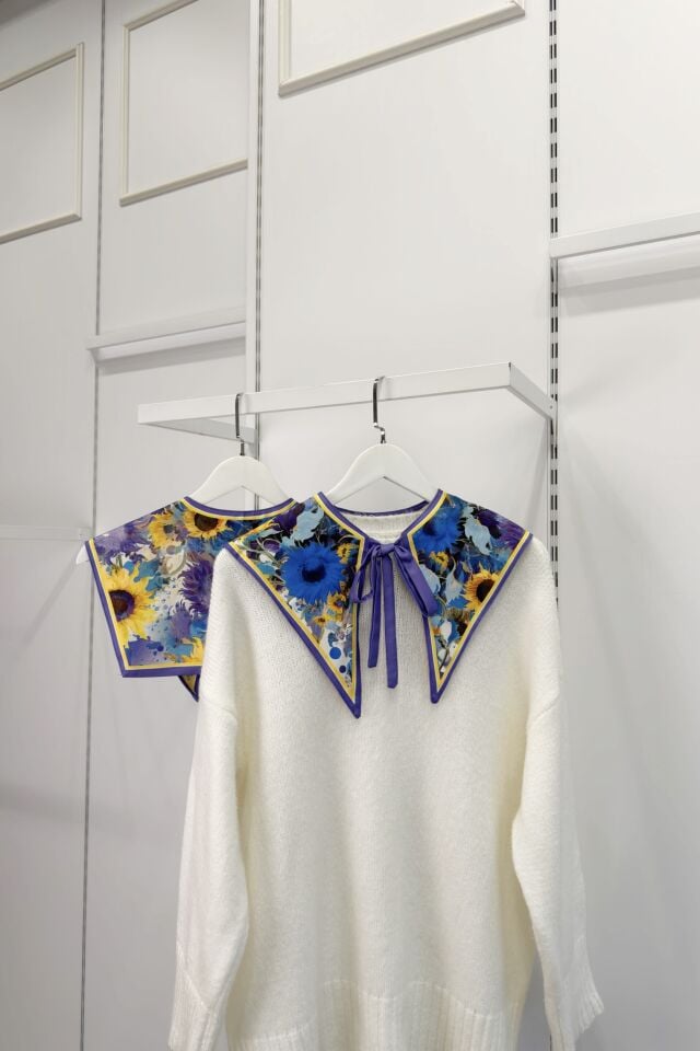 Mor Ayçiçeği Desenli Muse Yaka