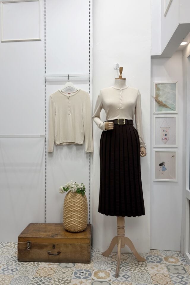 Kemer Detaylı Acı Kahve Fallow Pileli Etek