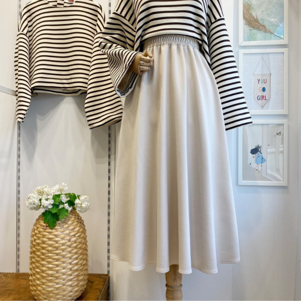 Krem Beli Lastikli Kloş Model Scuba Etek