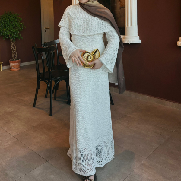 Faya Girls x Beyaz Ajurlu Dream Örme Triko Elbise