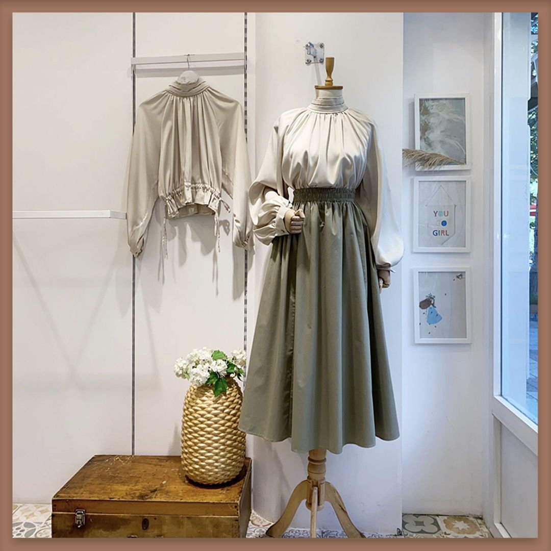 ÇAĞLA YEŞİLİ BELİ LASTİKLİ POPLİN ETEK