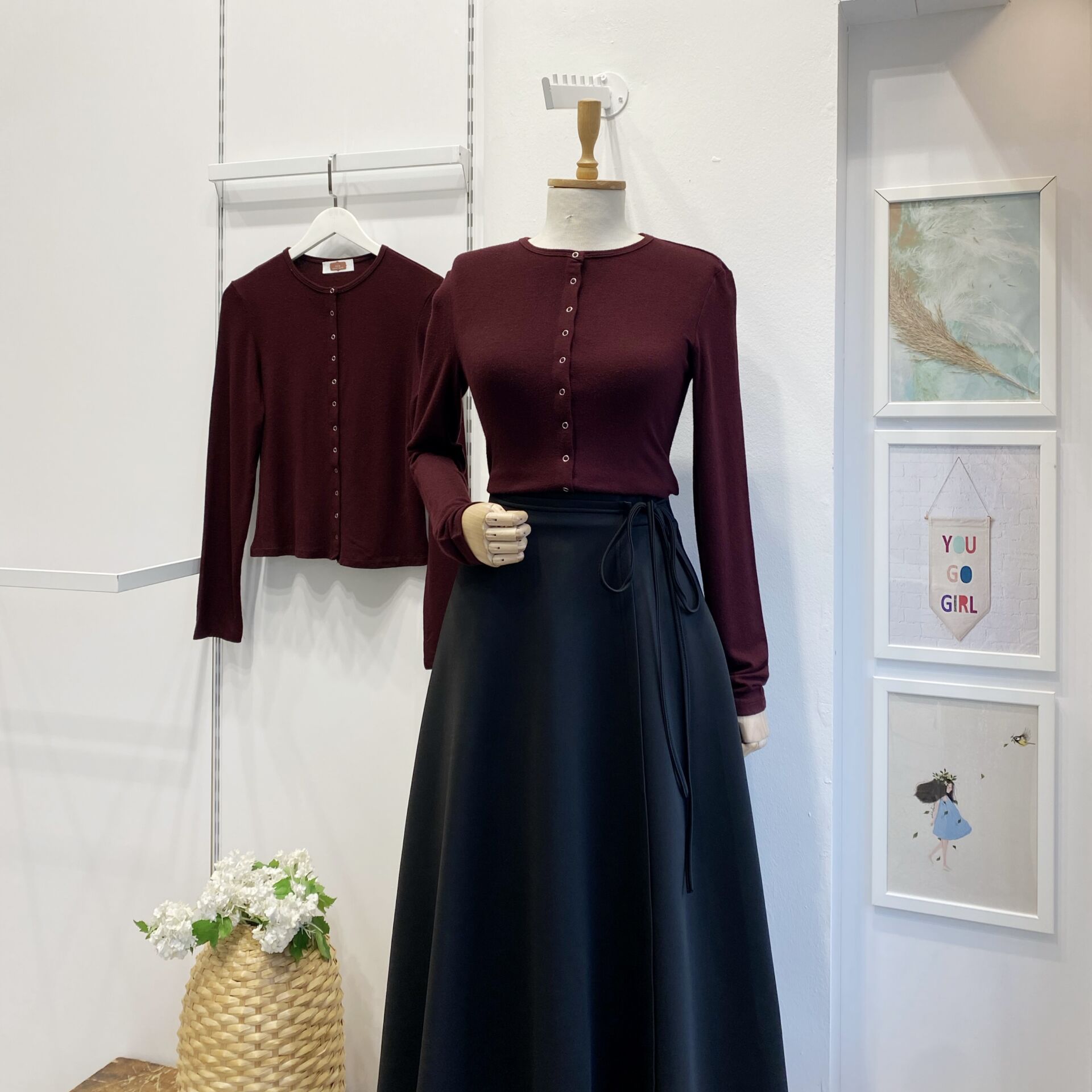 Bordo Çıtçıt Düğmeli Basic Hırka