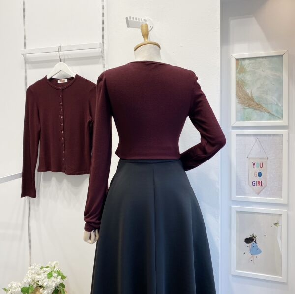 Bordo Çıtçıt Düğmeli Basic Hırka