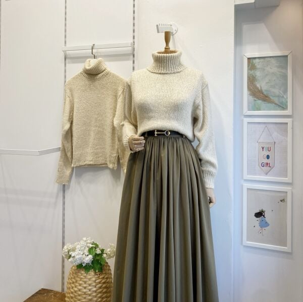 Krem Dusty Balıkçı Yaka Kazak