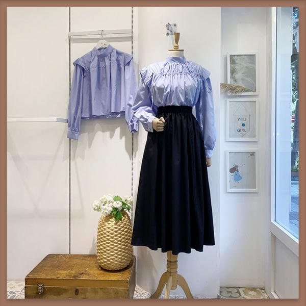 SİYAH BELİ LASTİKLİ POPLİN ETEK