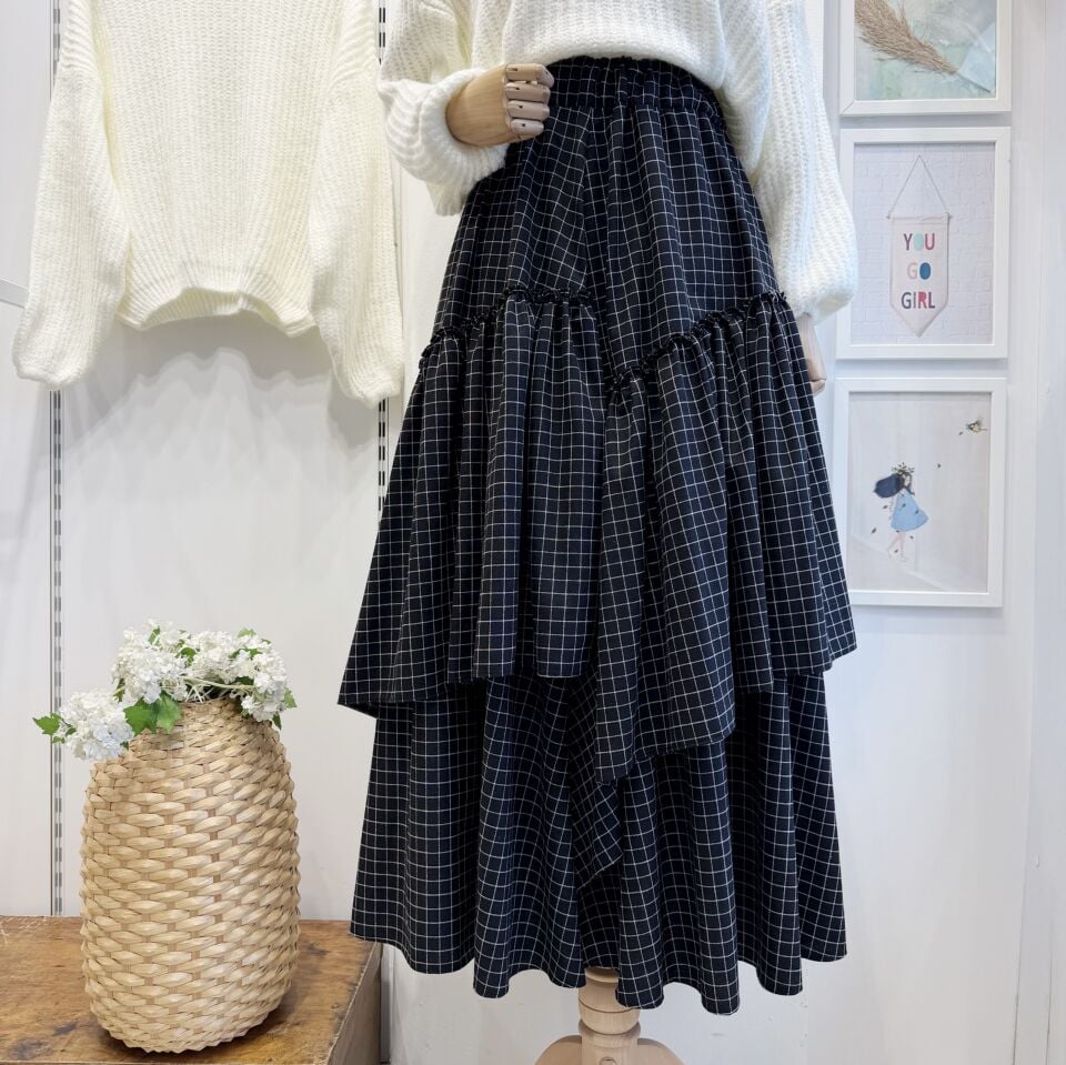 Siyah Kare Çizgili Ajouter Etek