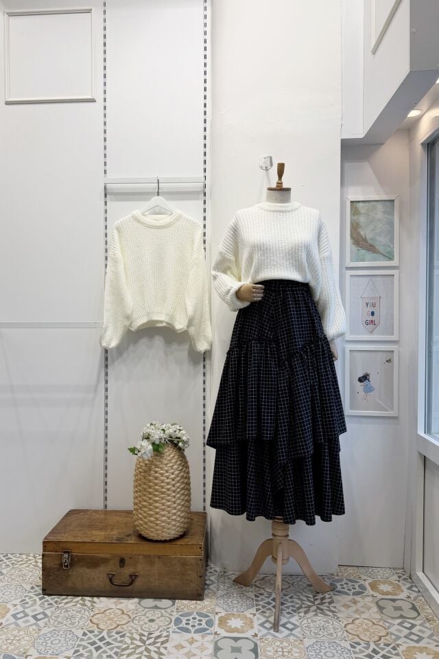 Siyah Kare Çizgili Ajouter Etek