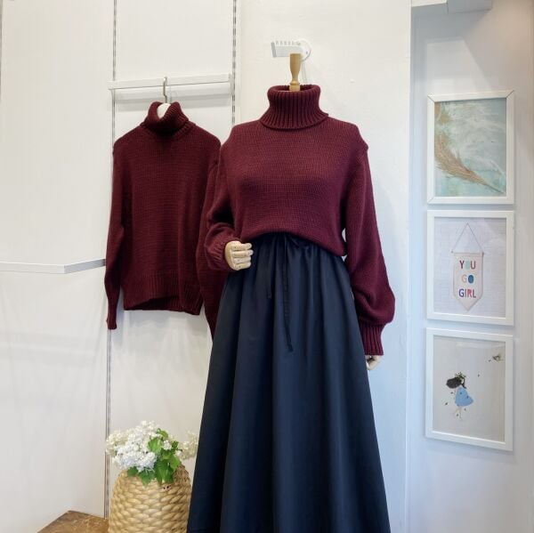 Bordo Dusty Balıkçı Yaka Kazak