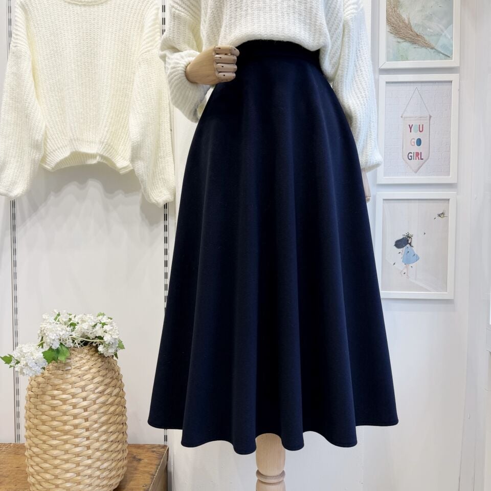 Lacivert Nayla Kaşe Etek