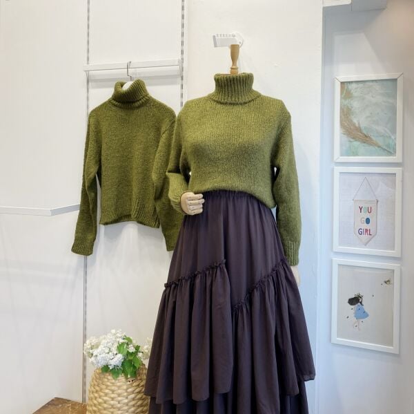 Yeşil Dusty Balıkçı Yaka Kazak