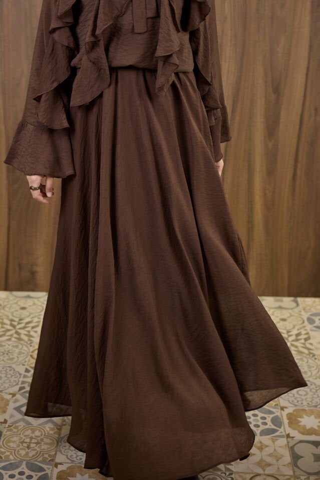 Kahverengi İspanyol Kol Mimosa Şifon Takım