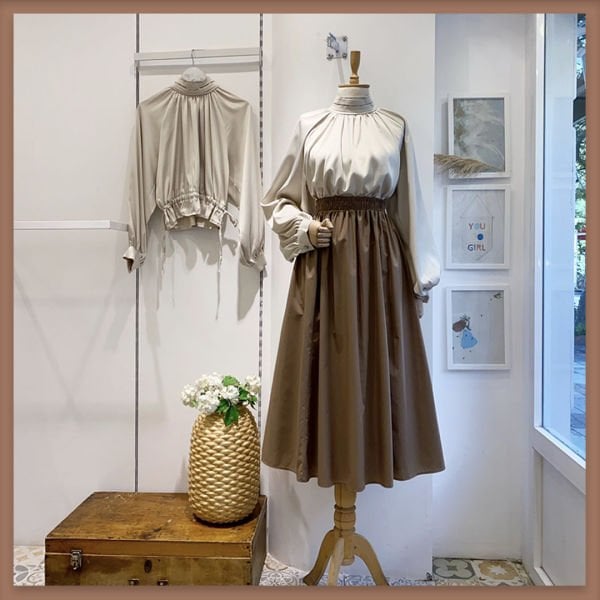 KAHVERENGİ BELİ LASTİKLİ POPLİN ETEK