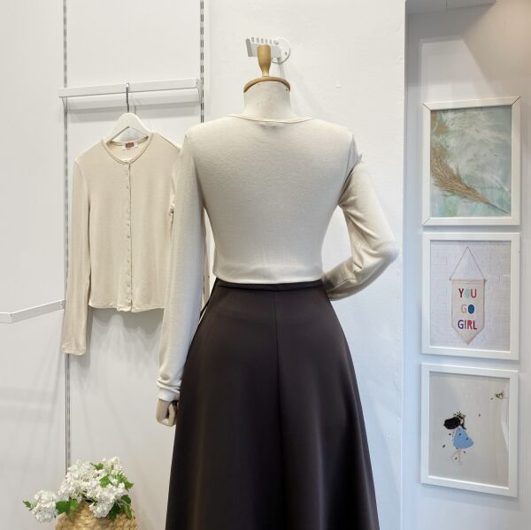 Krem Çıtçıt Düğmeli Basic Hırka