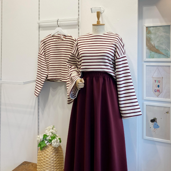 Enine Çizgili Bordo Sweat