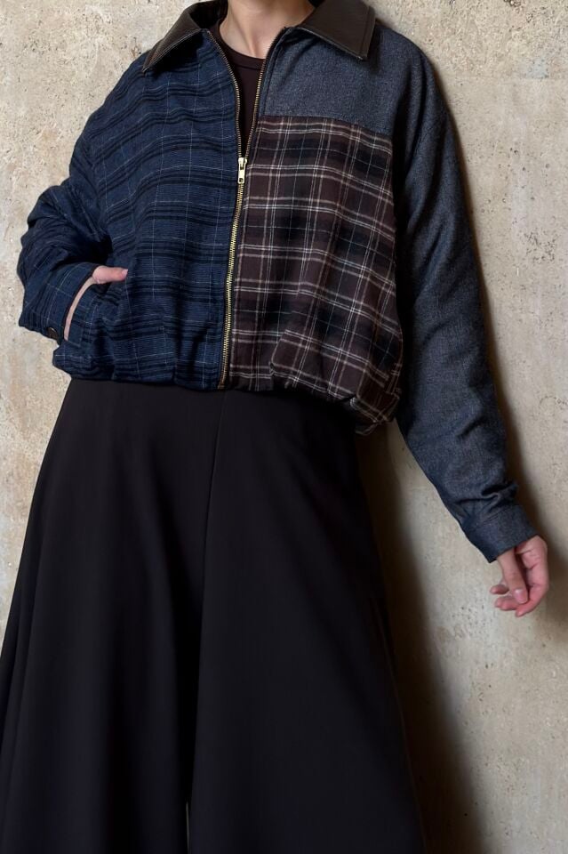 Lacivert Patchwork Ceket