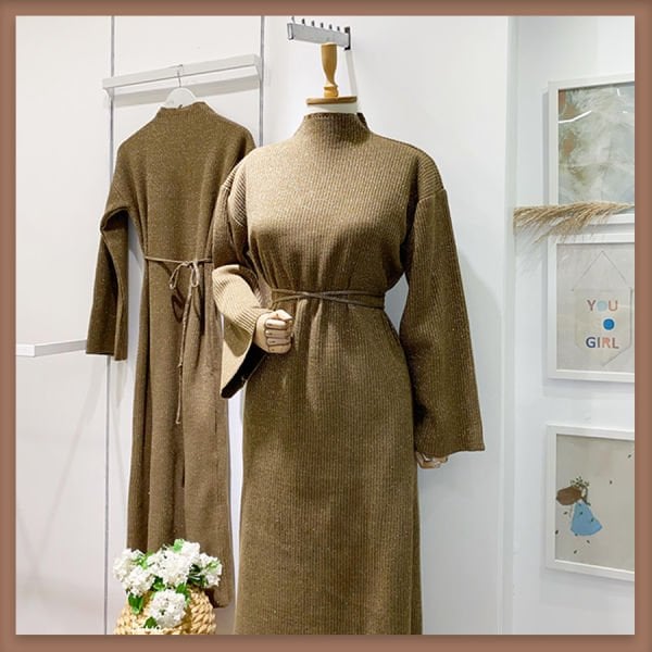 Vizon simli triko elbise