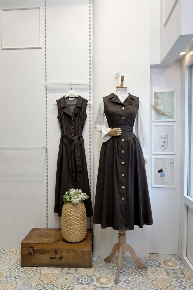 Kahverengi Bel Detaylı Gömlek Yaka Kot Jile