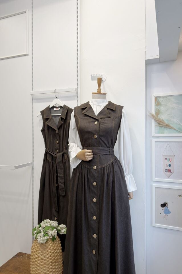 Kahverengi Bel Detaylı Gömlek Yaka Kot Jile