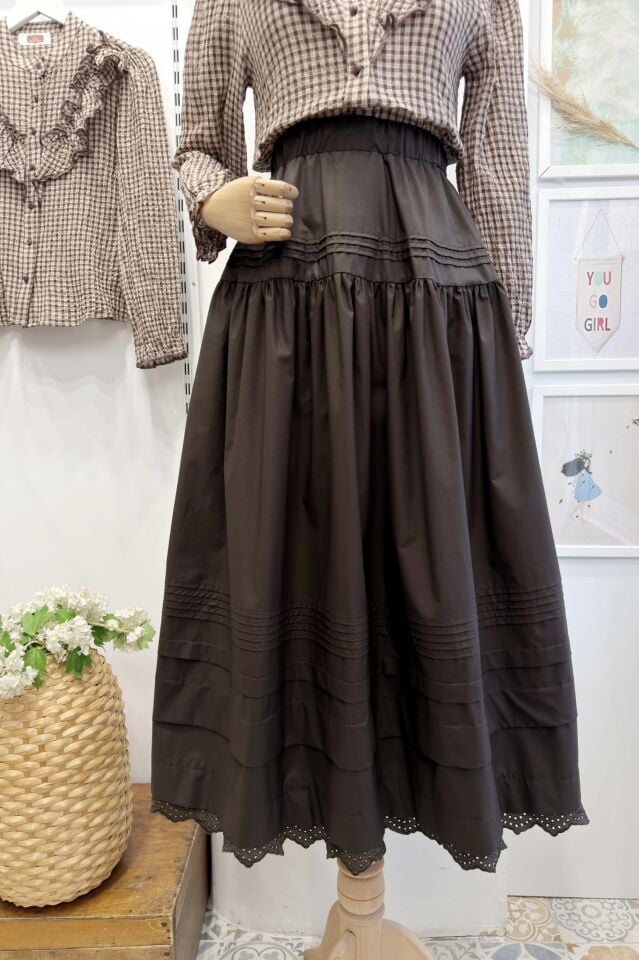 Kahverengi Ucu Fistolu Paraşüt Kumaş Etek