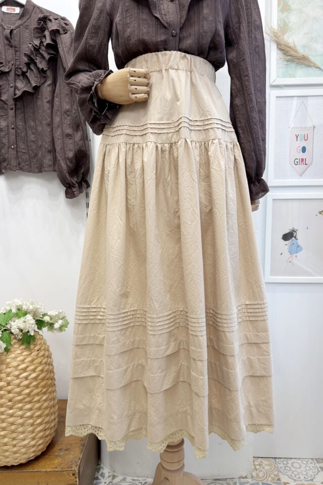 Krem Ucu Fistolu Paraşüt Kumaş Etek