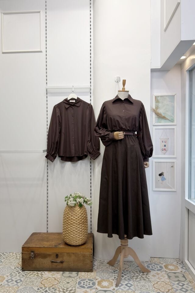 Kahverengi Lily Poplin Gömlek