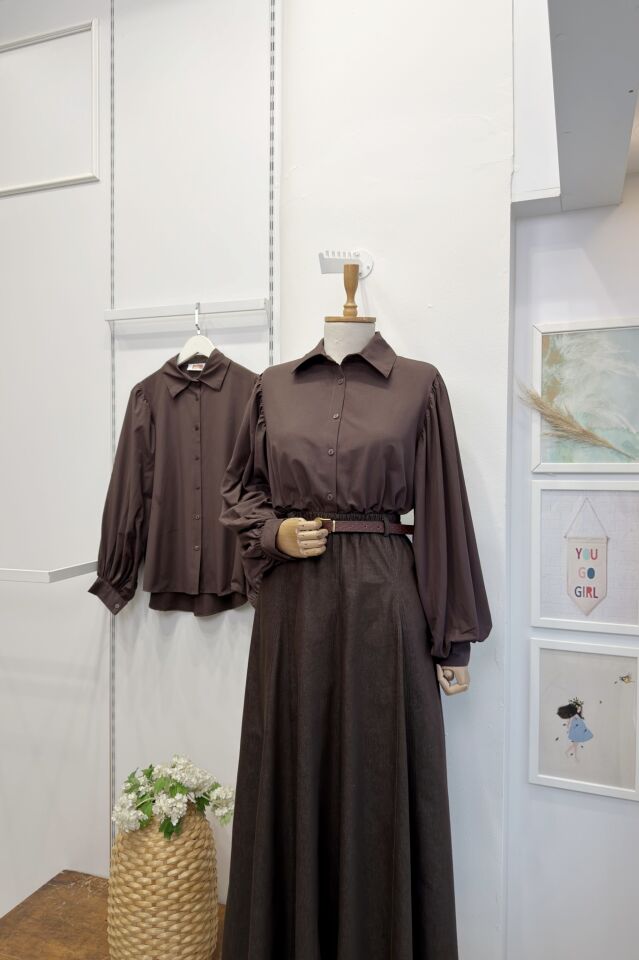 Kahverengi Lily Poplin Gömlek