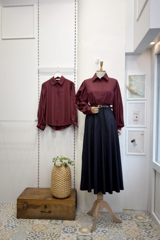 Bordo Lily Poplin Gömlek