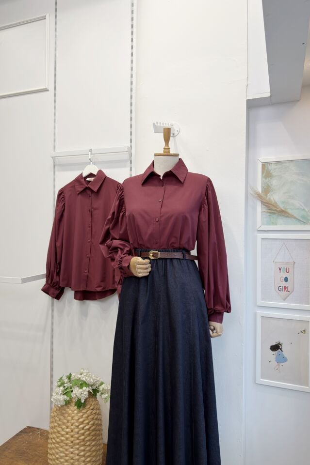 Bordo Lily Poplin Gömlek