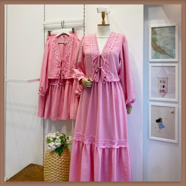 Pembe Frisson Müslin Takım