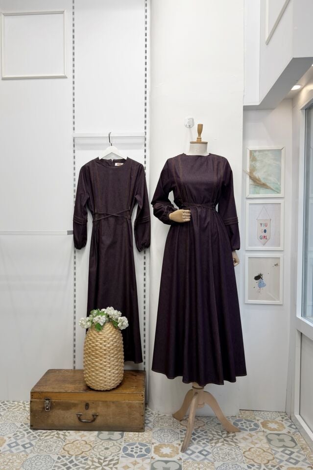 Mürdüm Kot Kumaş Alize Elbise