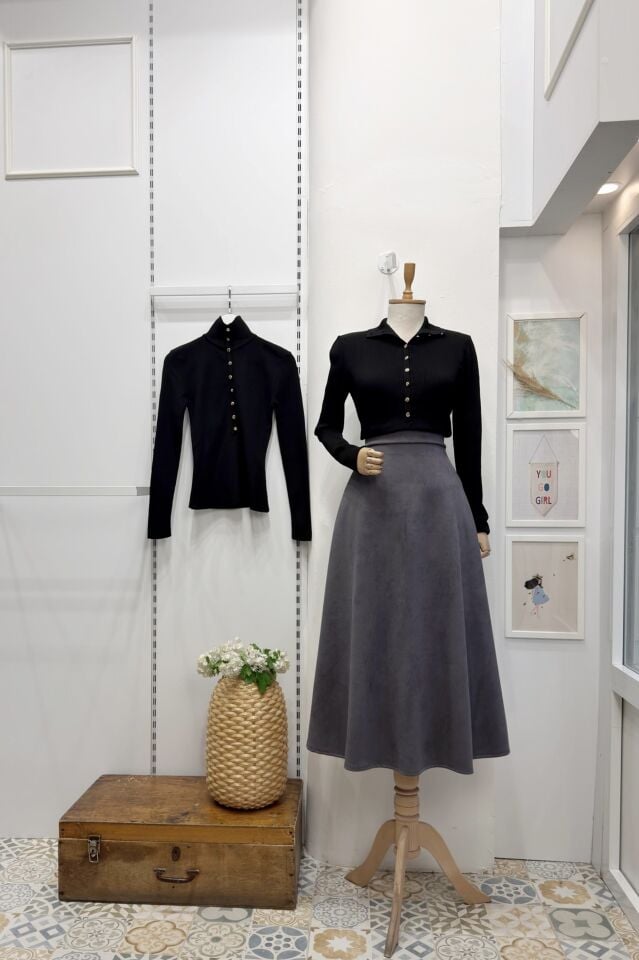 Gri Kloş Model Süet Etek