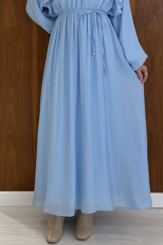 Bebe Mavisi Arvella Şifon Volanlı Elbise