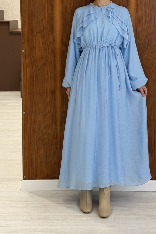 Bebe Mavisi Arvella Şifon Volanlı Elbise