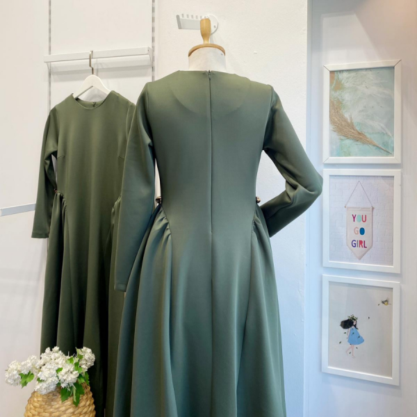 Haki Yeşili Scuba Kumaş Atine Elbise