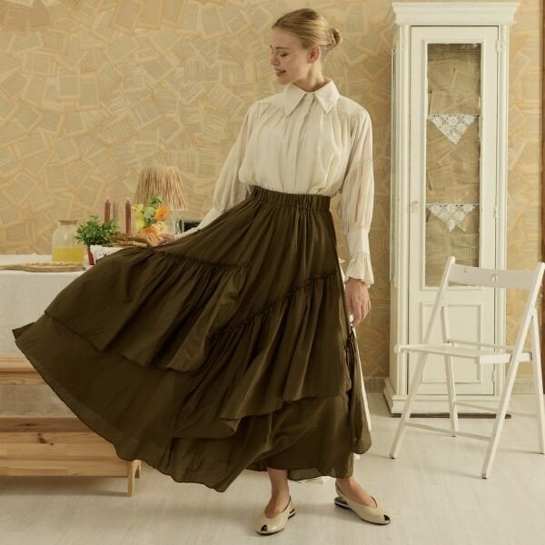 Haki Yeşili Ajouter Vual Keten Etek X The Taste Of Things