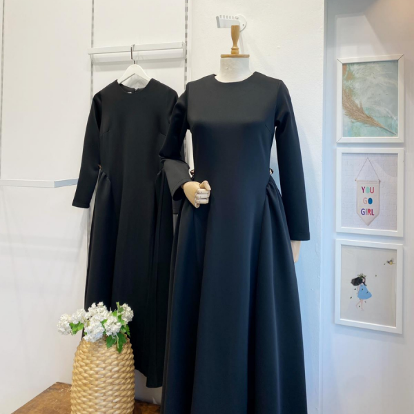 Siyah Scuba Kumaş Atine Elbise