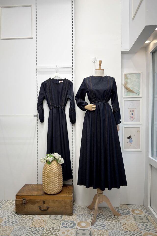 Lacivert Kot Kumaş Alize Elbise