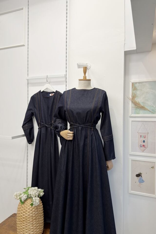 Lacivert Kot Kumaş Alize Elbise