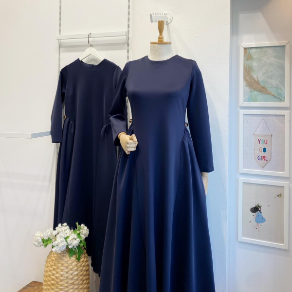 Lacivert Scuba Kumaş Atine Elbise