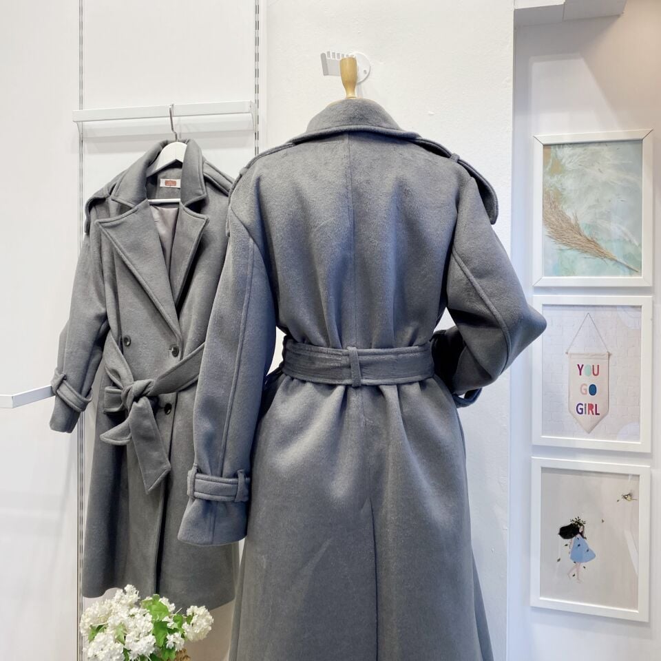 Gri Nuance Tay Tüyü Kaban