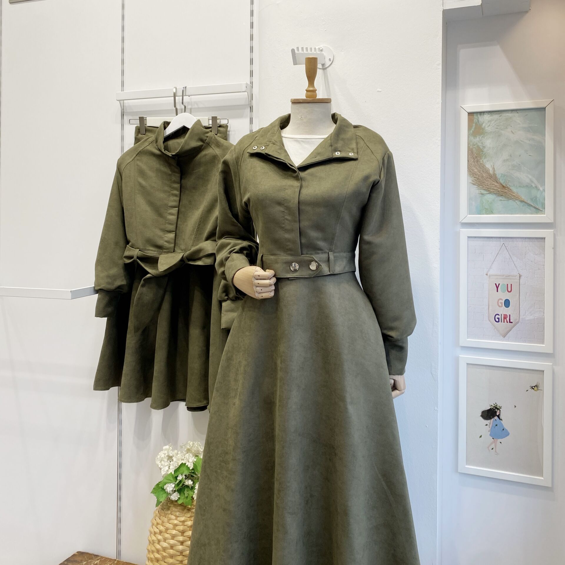 Haki Yeşili Nubuk Kumaş Marigold Takım